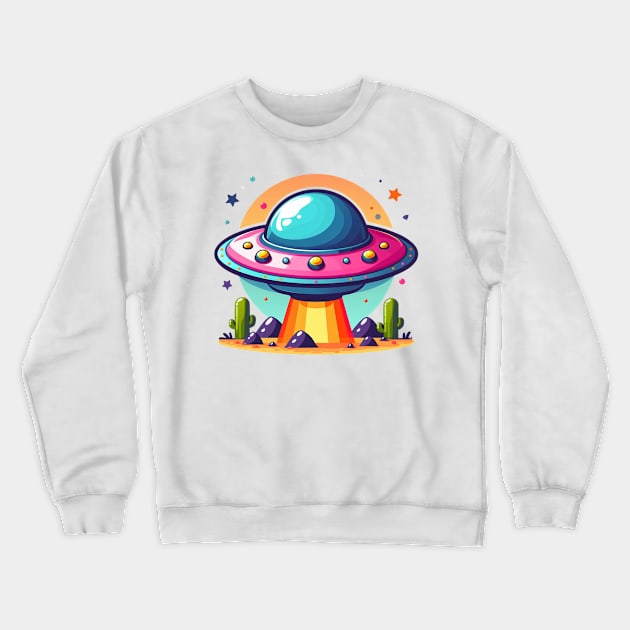 Colorful UFO Flying Saucer Over Desert Crewneck Sweatshirt by AhmedPrints